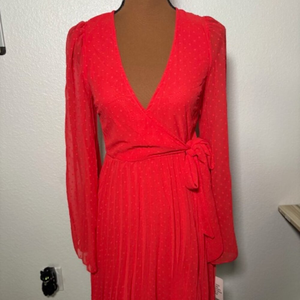 NWT ASOS Design Red Swiss Dot Pleated Mini Dress – Size 8